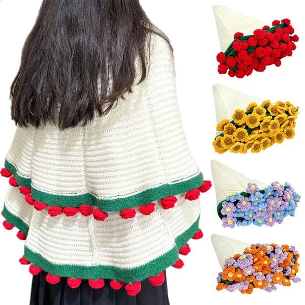 Handmade Crocheted Blanket Breathable Flower Bouquet Blankets Hand Knitted Rose for Sofa Throw Nursery Mattress 250521