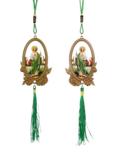 St.Jude Pendant Wooden Catholic Patron Saint Jude Charms Green Tassel Fringe Car Hanging Ornament Jewelry Accessories