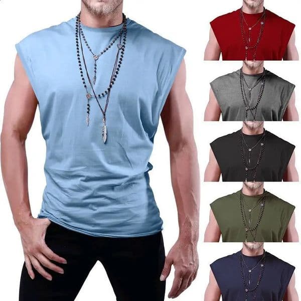 CrossBorder2024Mens Summer SleevelessTYouth Casual Loose Solid Color Thin Waistcoat Vest 250517BANJIA