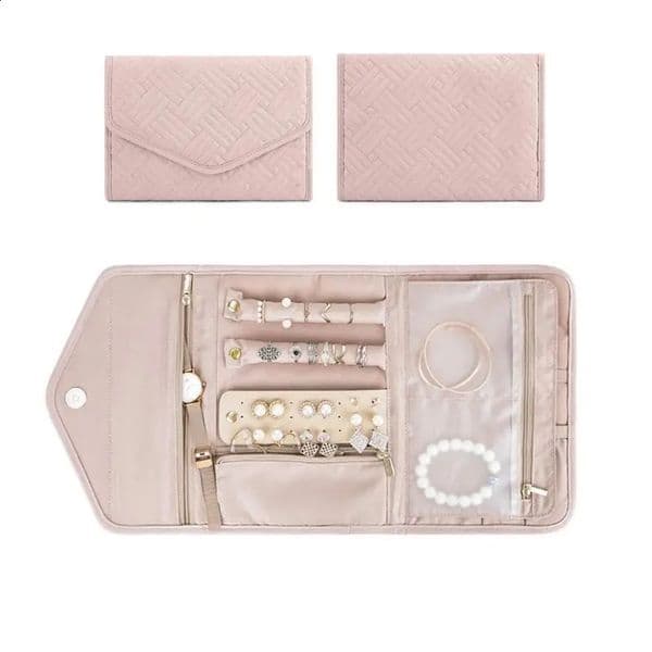 Travel Jewelry Organizer Roll Foldable Jewelry Case for Journey-Rings Necklaces Jewerly Storage Bag 250517