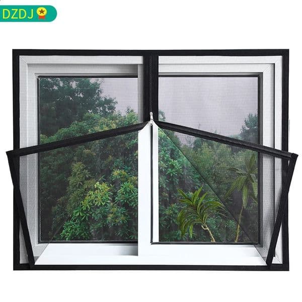 Black Customized sizeWindow mesh with zipper Self-adhesive zippermosquito nets for windows anti mosquito window door curtain 250517BJ