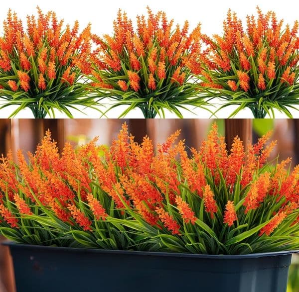 24pcs Artificial Flowers Lavender Bundle Flocked Plastic Fake Plants Wedding Bridle Bouquet Indoor Outdoor Home Kitchen