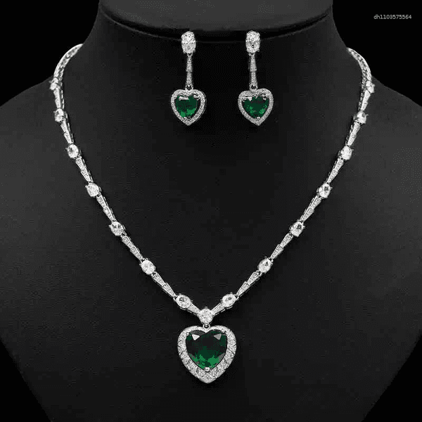 Necklace Earrings Set HIBRIDE Heart Shape Six Colors Cubic Zirconia And Earring Sets 2PCS Jewelry For Women Bridal Wedding Bijoux N-1102
