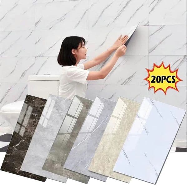1020Pcs 30cmx60cm Selfadhesive Marble Tiles Sticker Waterproof Floor PVC Tile Kitchen Bathroom Wall Home Decor 250521