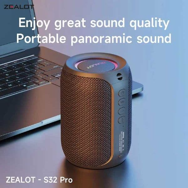 Zealot S32 Pro BT Wireless Outdoor Portable Subwoofer Speaker Waterproof IPX6 Dual Pairing 3600mAh Wireless Speaker M250522