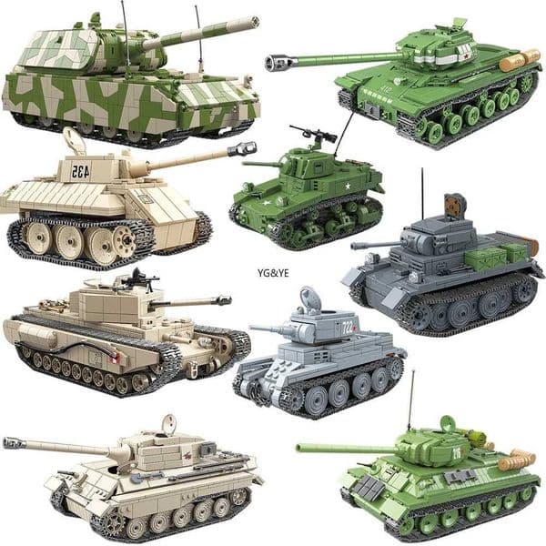 WWII Tank Building Blocks Bricks Tiger 131 Churchill Tank MK I Scene Of Military Weapon Model Assembly Desk Decoration Toy Gifts W250522