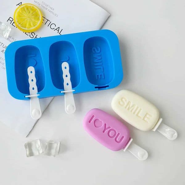 3-cavity Ice Cream Mold DIY Letters SMILE JOY Ice Pop Popsicle Food Grade Silicone Molds Homemade Ice Cream Ice Cube MouldXJ250522