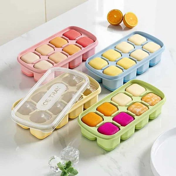 8 Cavity Square Ice Cube Trays Reusable Silicone Ice Cube Mold BPA Free Ice Maker with Removable Lids Kitchen AccessoriesXJ250522