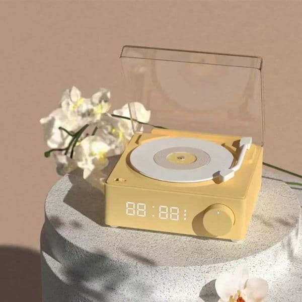 New Arrival 2022 New Retro Vinyl Wireless BT Speaker Alarm Clock Small Record Player Portable High-quality Audio Home Smart Stereo T250522
