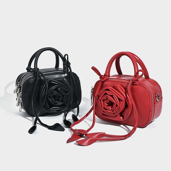 Women's Bags Designer Small Niche Design Rose Flower Bowling Handbag New Solid Color Commuting Versatile Crossbody Bag