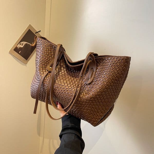 Designer Woven Tote Large Capacity Shoulder & Handheld Purse for Women - Retro Style Commuter Bag 2025 Y260124