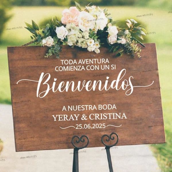 Bienvenidos a nuestra boda Sign Wedding Vinyls Sticker Personalized Texts Board Frame Decals Customized Party Stickers 250521BJ