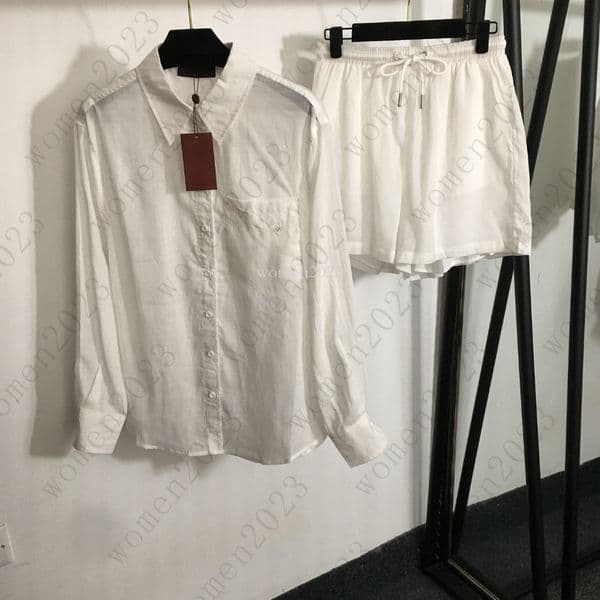 Women tracksuit pants set Brand Linen shirt two-piece Designer blouse fashion logo shorts set vacation short pants 2pcs May 21