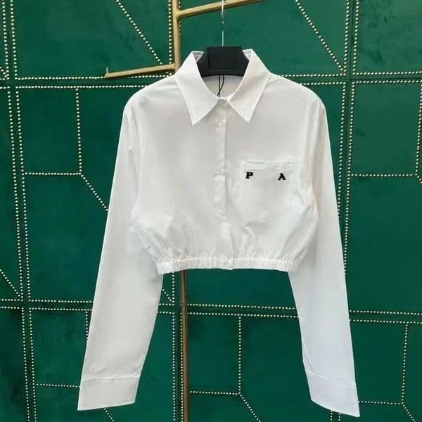 Women's cotton embroidered long sleeved short shirt, slim fit style, casual and fashionable shirt, versatile long sleeved shirt