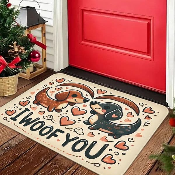 1pc Dachshund Love I Want You Themed Absorbent Flannel Doormat Nonslip Suitable for Living Room Kitchen Laundry 250521
