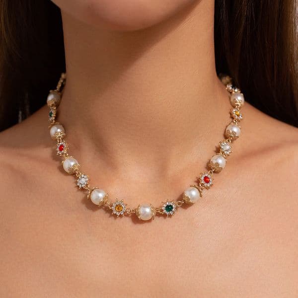 SHIXIN Pearl Beads Choker Necklace for Women Bridal Elegant Rhinestone Collar Chain Wedding Jewelry on the Neck 250519