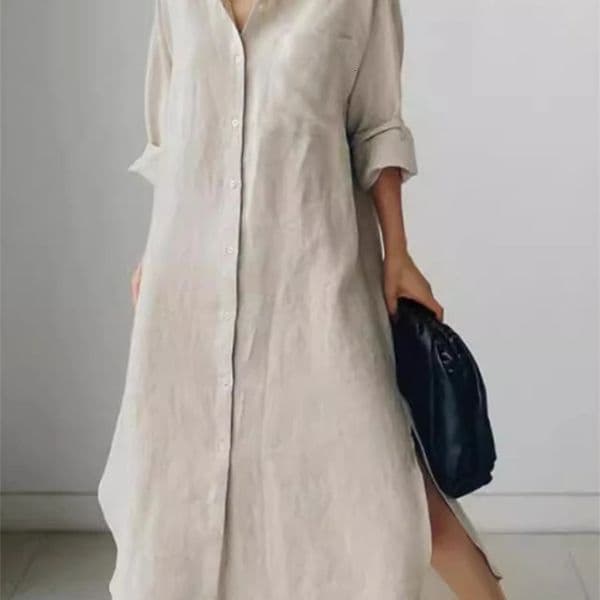 Summer Fashion Womens Cotton Linen Dress Shirt Elegant Loose Irregular Cardigan Single Breasted Fashion Long Sleeved Dress250522BJ