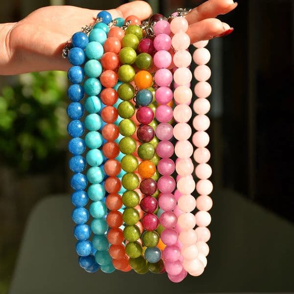 Natural Stone 12mm Rose Quartz Colorful Tourmaline Round Beads Necklace Bohemian Womens Spring And Summer Delicate Jewelry 250522
