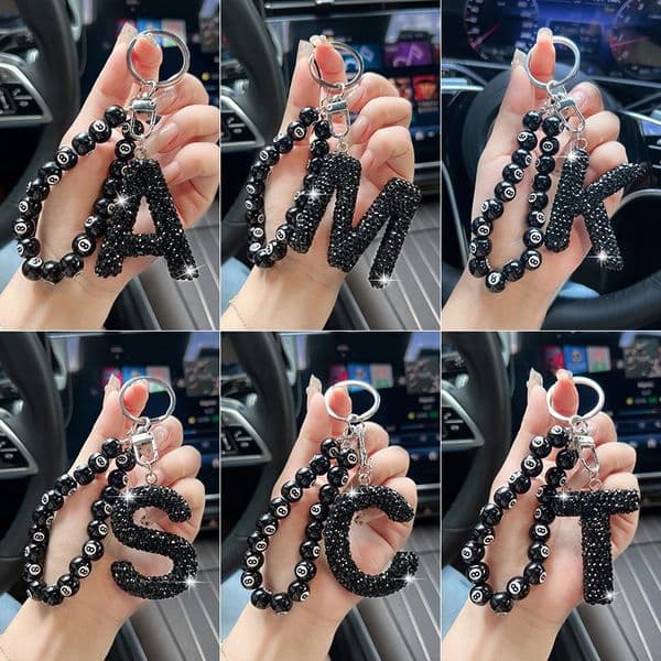 Creative Black 8 Billiards Beads Car Keychain Exquisite English Letter Bag pendant unisex key chain 250522