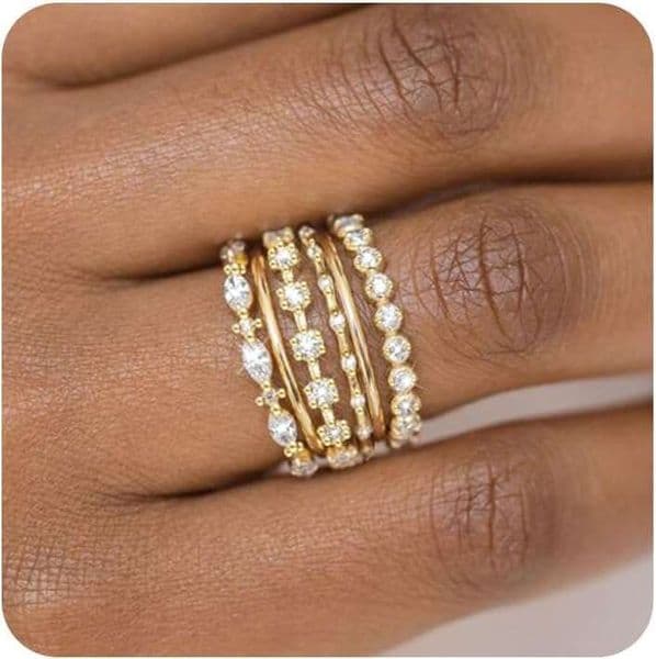 Women's does not change color, 14k gold-plated stacked cubic zirconia thumb ring, exquisite stackable gold finger joint ring set size 6-10