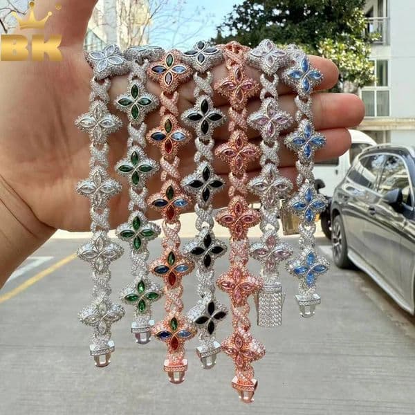 THE BLING KING Multi Color CZ Floral Inifinity Chain Bracelet Micro Paved Out 5A+ Cubic Zircon Clover Anklet Jewelry