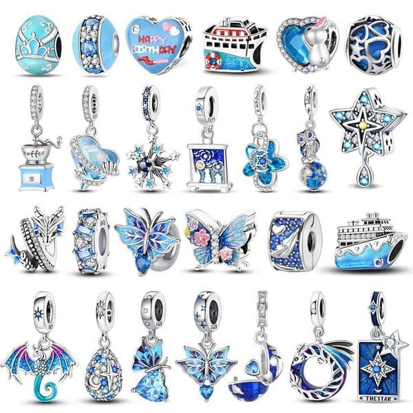 Blue Series 925 Sterling Silver Love Tree of Life Butterfly Boat Stars and Moon Octopus Charm Octopus Charm Handmade GiftsXJ250523
