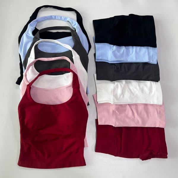 2026 New 2 Pieces Set Women Backless Halter Tops High Waist Seamless Shorts Gym outdoor Suit Fitness Clothes Sportswear Workout Sets Free Shipping