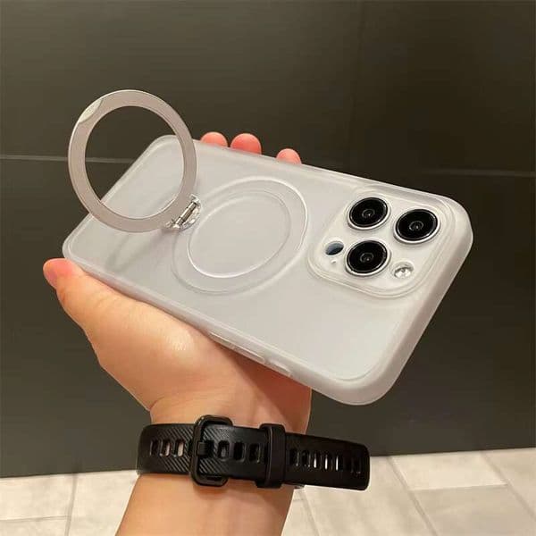 DHgadgets Magnetic Ring Kickstand Case for iPhone 16/16 Plus/16 Pro/16 Pro Max Shockproof Slim Transparent Phone Cover with 360° Rotating Stand Black & White