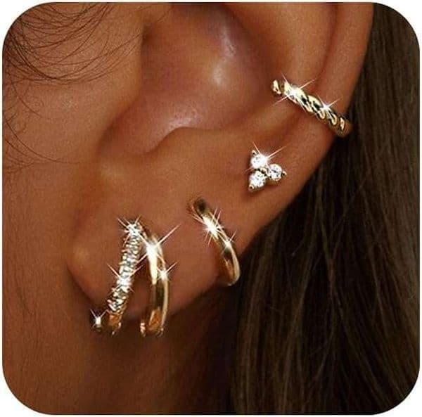 BESTEEL 4-pair gold and sier ring women's small size 14K gold-plated delicate cartilage Hie earring for multiple perforated hypoallergenic flat back earrings