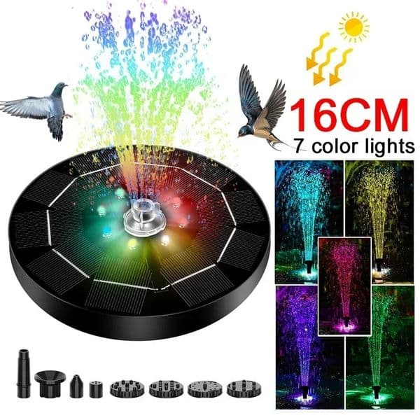 Fountain Light 7 Colors LED Light Solar Fountain Light Rotating Fountain 3W 6 Nozzle Water Pump Outdoor Bird Bath Garden 250521