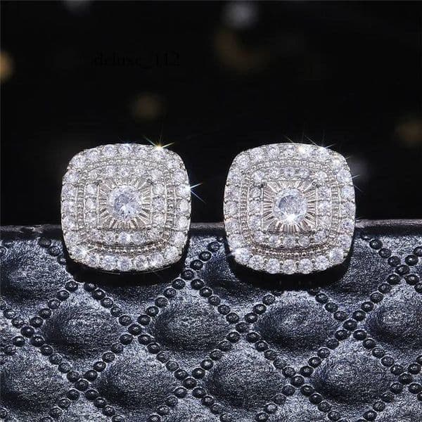 Sterling Sier Cubic Zirconia Stud Earrings for Princess Square Shape Versatile Style Fancy Gift Women Earring Jewelry