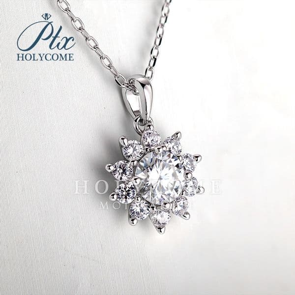 1ct Sunflower Moissanite Pendant Necklaces Crafted 925 Sterling Silver Jewelry D VVS Sunflower Moissanite Diamond Necklace for Women