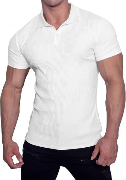 Mens Polo shirt Men's Slim Fit Muscle Polo Shirts Long Short Sleeve Stretch Quick Dry Tee Casual Golf Athleticfashion