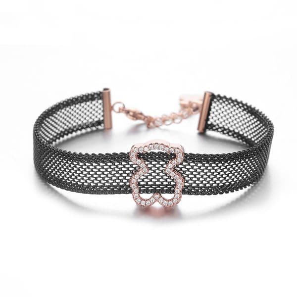 Fashion Women Men Silver Rose Gold Bear Stainless Steel Round Color Black Zircon Wire Wable Chain Bracelets Jewelry Pulsera A Gift