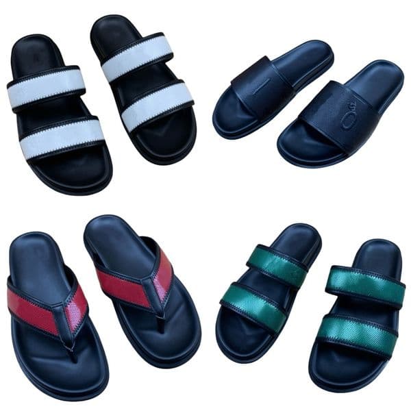 Slippers genuine leather designer shoes summer brand flip flops non slip sandals flat heel beach shoes luxury letter slides open toe outdoor shoes new fashion