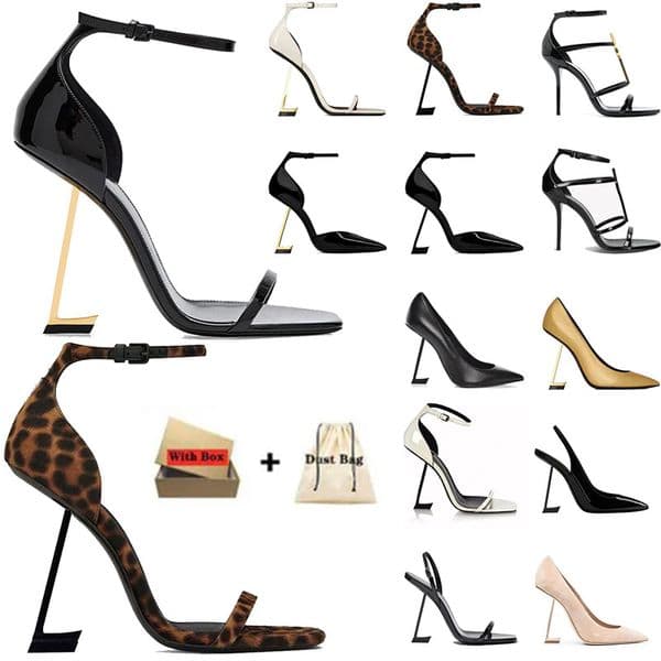 Free shipping 8cm Designer Patent Leather Suede Metal High Heels With Box Stylish Women Dress Shoes For Parties Weddings Office Wear Pointed Toe Open Toes Pumps