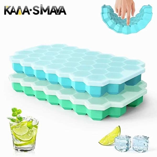 37 Grid Ice Cube Trays Freezer with Lid Silicone for Small Ice Cube Molds Easy-Release Reusable in Organizer Bins or Ice Bucket X250524