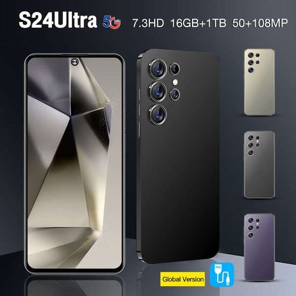 S24 Ultra 16GB+1TB smart phone, dual SIM 5G Android phone, 7.3HD+ display, 13MP+50MP camera, fingerprint and facial recognition, comes with headphones + phone case