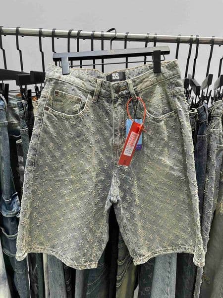 New Summer Men Distressed Short Jeans Vintage Jacquard Straight Leg Mens Denim Shorts Pants Z250524