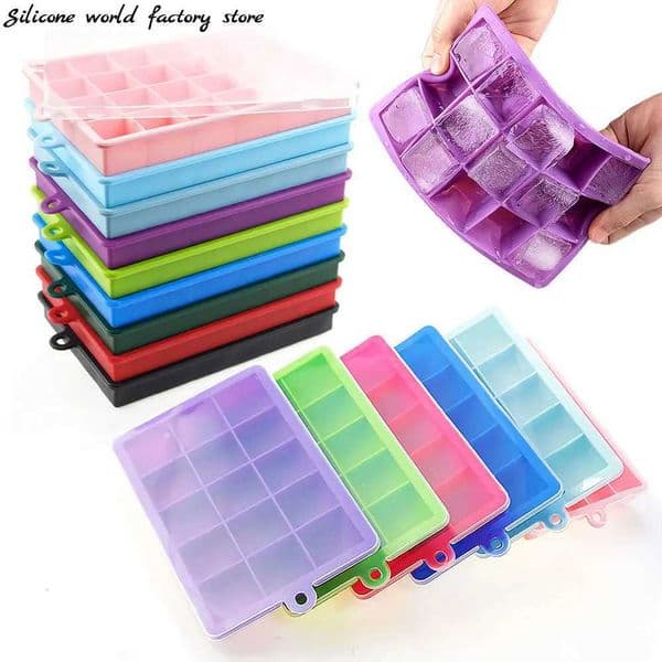 Silicone world Silicone Ice Cube Mold 15/24 Grids Square With Lids Trays Icecream Cold Drinks Whiskey Cocktails Tools Ice Mold X250524