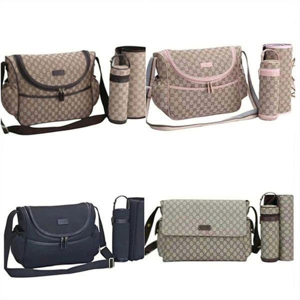 Designer diaper Waterproof Mom Bag 3 set Diaper bag Baby Zipper Brown plaid print a5511 047
