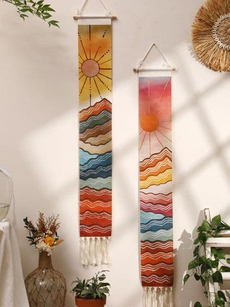 Macrame Wall Tapestry Mountain Sunrise and sunset Boho Home Decoration Tapestry Wall Hanging Room Decors Aesthetic Wall Decor 250517BJ