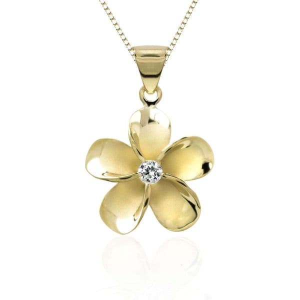 14k pure sier zirconium dia Plumeria pendant necklace with 45.72cm box chain