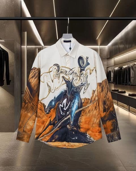 Hawaiian letter printed beach shirt, fashionable men designer, bowling nightclub, casual long-sleeved button shirt, men's business summer loose dress, suit M-2XL #53