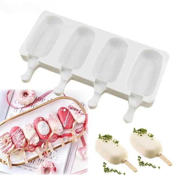 4 Hole Ice Cream Mold Silicone Reusable DIY Homemade Ice Tray Freezer Juice Popsicle Mold Oval Cake Pops Mold Kitchen Tools X250524