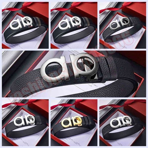 Designer man brand Belt classic belts womens black standard length gold letters fine leather ceinture homme fashion belt with box 9613