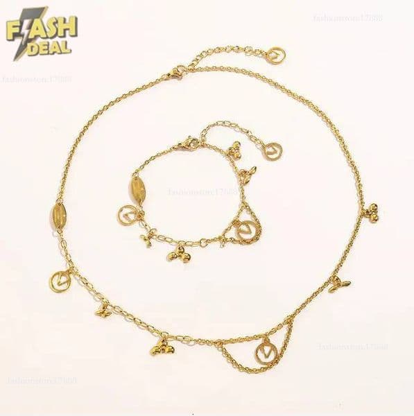 2025 Fashion Jewelry Charm Designer Pendant Necklaces Bracelet Sets Gold Plated Fashion Necklace K Chain Men Womens Christmas Gifts F0f6fa