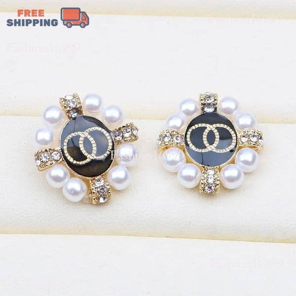 Round Letters Ear Stud Earring Geometric Designer Inlay Crystal Rhie Pearl Earrings Women Wedding Party Jewerlry Accessories C8150 6Ea64