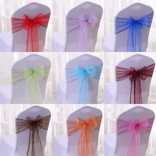 50pcs Organza Chair Sashes Knot Bands Chair Bows for For Wedding Party Banquet Event Country Wedding Chair Decoration 250526