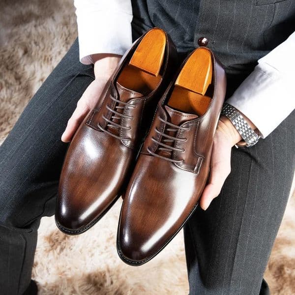 Wood Pattern Derby Shoes Men Breathable Mens Dress Shoes High Quality Leather Office Wedding Shoe Lace Up Hand-colored Business 250526BJ